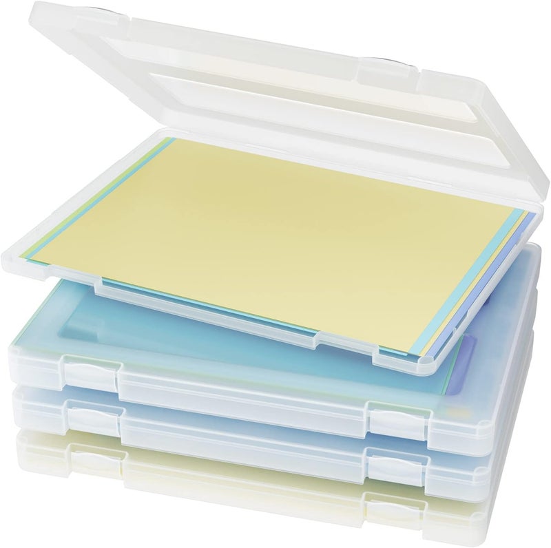 Denkee 4 Pack A4 Paper Organizer Box, Plastic Scrapbook Paper Organizer Containers for Craft and Arts Storage, Portable Board Game Storage for Art Supplies 8.5" x 11" US Letter - Image 1
